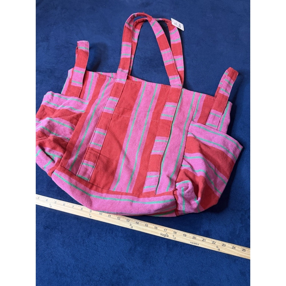 Free People Plasma Oversized Terry Towel Tote Bag XL Pink Red Striped NEW